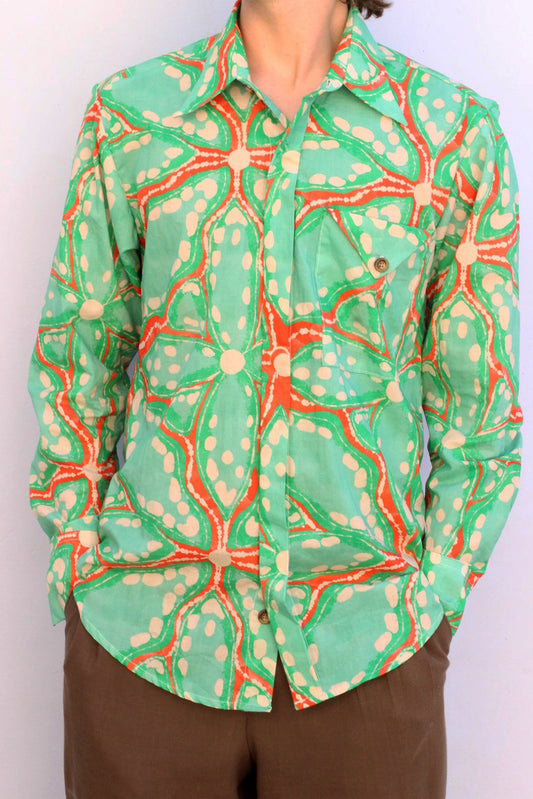 Green and Red Leafy Spanish Cotton Long Sleeve
