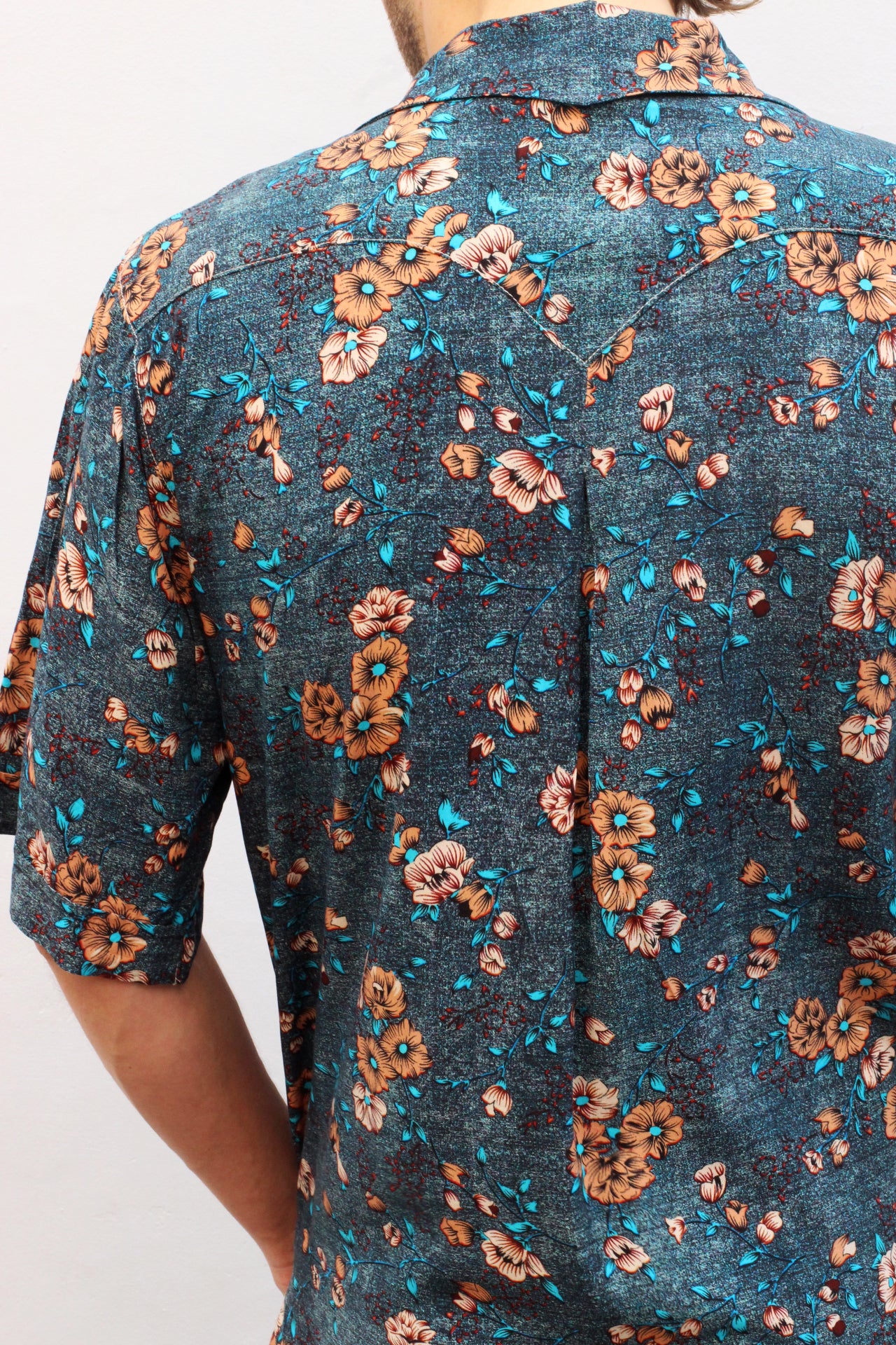 Navy Orange Floral Viscose Bowler