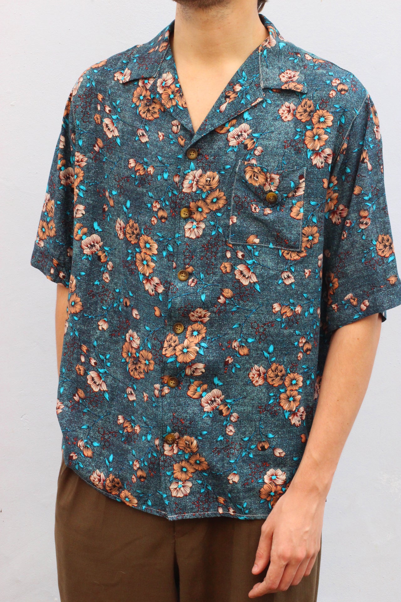Navy Orange Floral Viscose Bowler