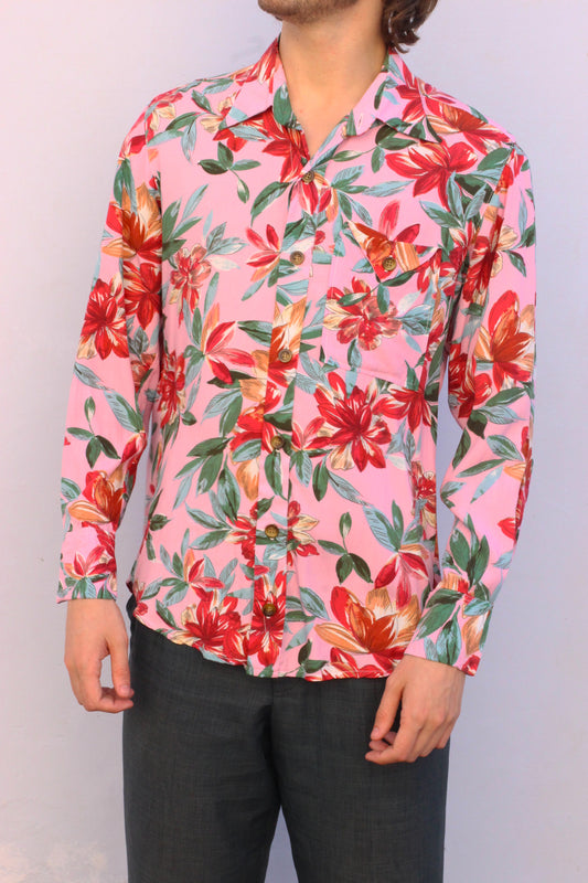 Pink Floral Viscose Long Sleeve