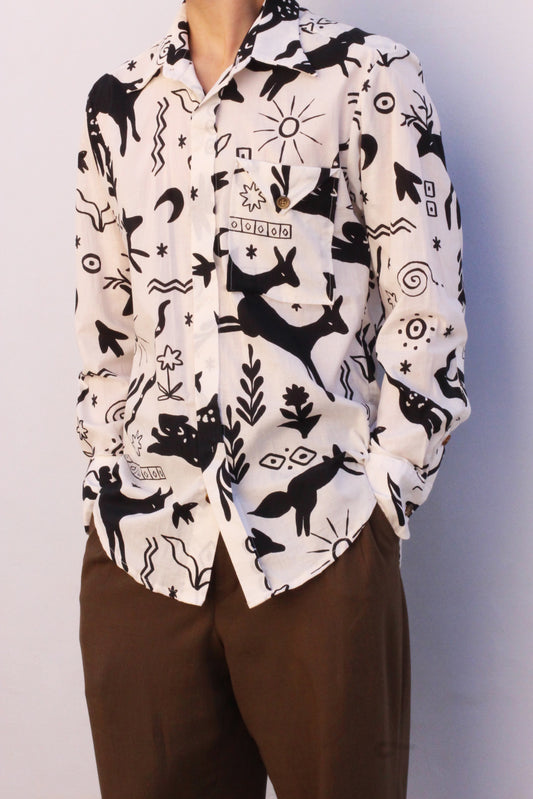 White and Black Cave Art Spanish Cotton Shirt
